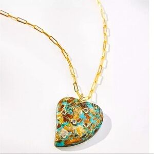 Anthropologie Gold Plated Agate Pendant Necklace, Adjustable, NWT